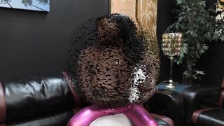 The black goddess smother the face of her idiotic asian slave with her pink shiny leggins