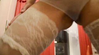 Bridal Lingerie White Lace see through Sheer Stockings MILF Riding Dildo Wedding Night Sexy Hot Wife