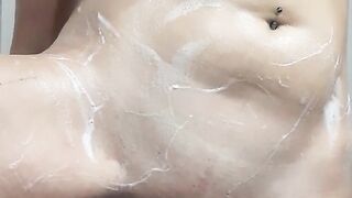 Shaving my Pussy in Shower and having Fun with my Big Boobs