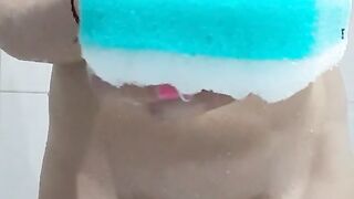 Shaving my Pussy in Shower and having Fun with my Big Boobs