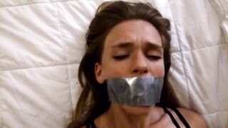 Close up on Face Duct Tape Bondage Struggling and Moaning