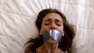 Close up on Face Duct Tape Bondage Struggling and Moaning