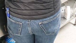 Step Mom has a Hole in the Jeans get Fucked by Step Son without Protection near Dad