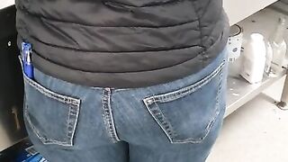 Step Mom has a Hole in the Jeans get Fucked by Step Son without Protection near Dad
