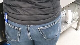 Step Mom has a Hole in the Jeans get Fucked by Step Son without Protection near Dad