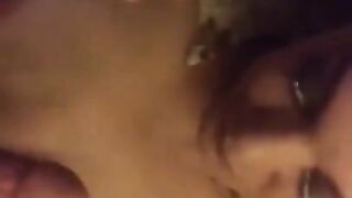 Beautiful Brunette Giving a Blowjob and getting Titty Fucked