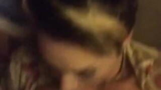 Beautiful Brunette Giving a Blowjob and getting Titty Fucked