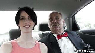 Petite teen Alex Harper is pleasing two old creeps