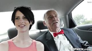 Petite teen Alex Harper is pleasing two old creeps