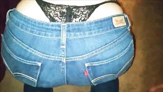 Cum on a Whale tails jeans ass