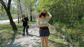 Hot Teen Walks without Panties and Flashes Tits and Bare Butt to Strangers