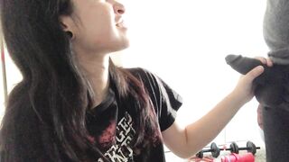 Lesbian Attempts first Blowjob on BBC Roommate