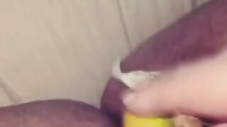 Swiss girl fucks herself with a banana