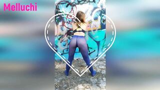 Teen blue pantyhose no panties