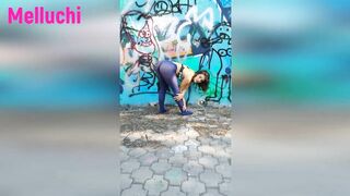 Teen blue pantyhose no panties