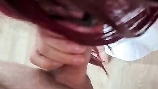 Latina Big boobs Tinder Date sucks large white cock and swallow cum