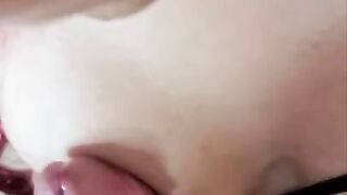 Latina Big boobs Tinder Date sucks large white cock and swallow cum