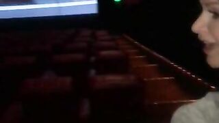 Gorgeous fit model gets completely naked in a public movie theater