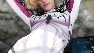 SpiderGwen BoiBlue11xx bulge huge cock print spider Gwen big dick Tiktok guys boys exposed leaks