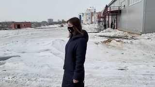 Hot teen show pussy near construction site