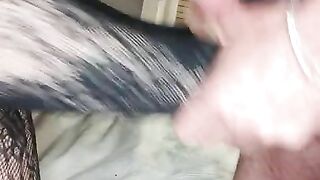 Girlfriend's footjob with lace body suit