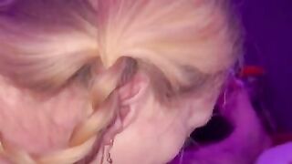 Hot blonde gives him a bj until creampie while getting fingered