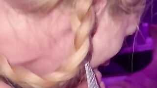 Hot blonde gives him a bj until creampie while getting fingered