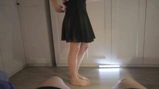 Dressing up turned him on - feet hands and mouth did the rest - cum in mouth