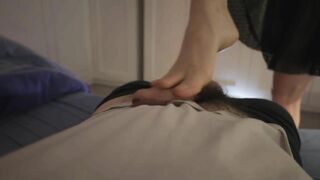 Dressing up turned him on - feet hands and mouth did the rest - cum in mouth