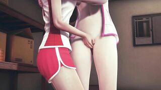 Redhead schoolgirl fingers her friend's pussy