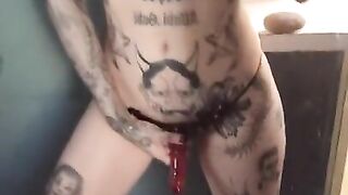 jerking off my strap-on I cum hard moaning. Uncut on onlyfans @dark.paradise
