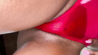 Desperation pee in red panties