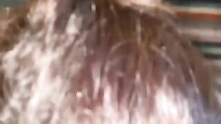 Quick blowjob in front of the mirror