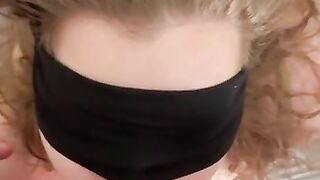 Sexy girlfriend gives sensual blindfolded blowjow