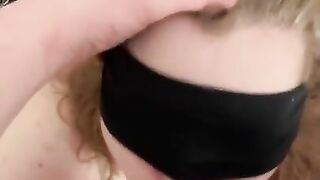 Sexy girlfriend gives sensual blindfolded blowjow