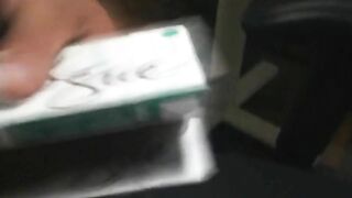 I try to cum on the Vogue cigarette pack and miss it