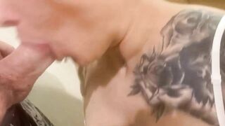 Milf slut fucks and sucks in the bathroom