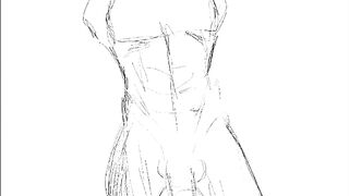 Drawing a skinny guy and a big guy with a big dick.