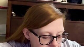 Redhead gets comfortable then takes a load