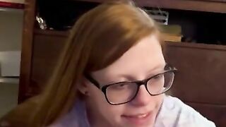 Redhead gets comfortable then takes a load