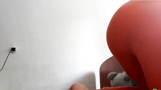 Hot girl in white panties and orange pants touching herself. Thickforest.