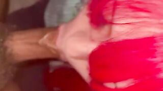 Redhead Latina Swallows BBC in bathroom