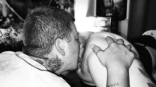 B&W eating her pussy from behind