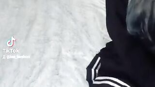 Gf plays with her femboys dripping cock.