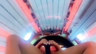 Fucking my huge bbc dildo & squirting in public tanning bed