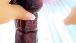 Fucking my huge bbc dildo & squirting in public tanning bed
