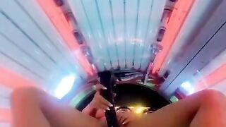 Fucking my huge bbc dildo & squirting in public tanning bed