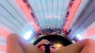 Fucking my huge bbc dildo & squirting in public tanning bed