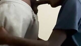 wet mouth ebony gives bf a blowjob before getting fucked