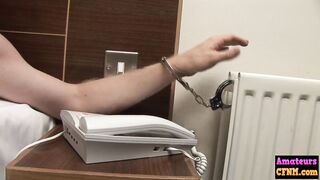 Nasty cfnm sucking on voyeur cock